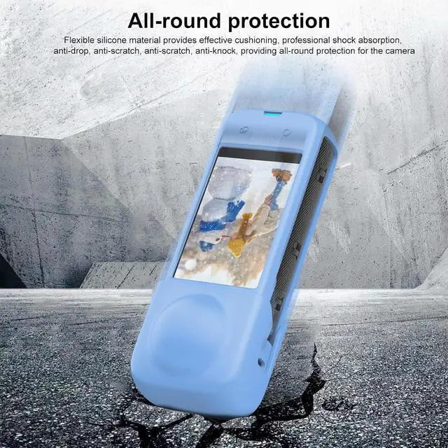 Alt view image 6 of 7 - PULUZ Silicone Protective Case for Insta360 X4 with Lens Cap, Soft Camera Protective Cover and Standard Lens Guard for Insta 360 X4 Accessories(Blue)