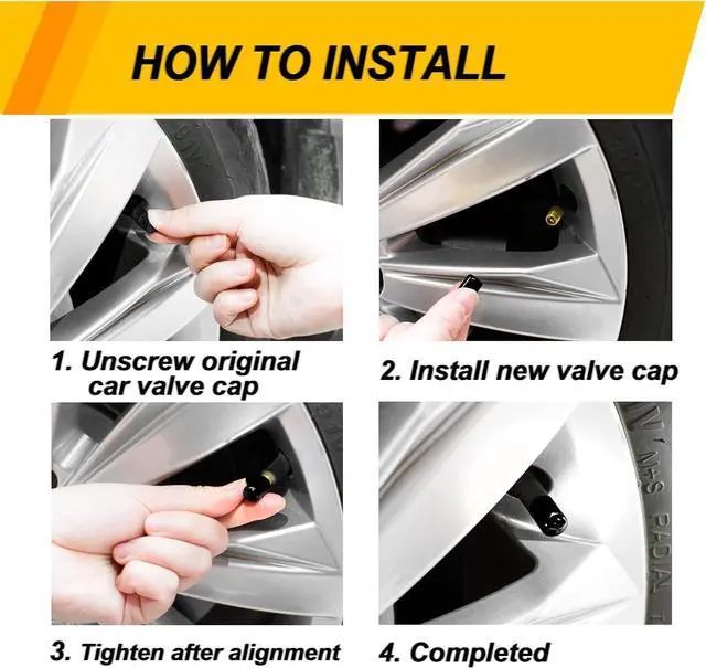 Alt view image 5 of 6 - Car Tire Valve Stem Caps, 4pcs Air Caps Stem Covers, Universal Tire Valve Caps for Cars, SUVs, Bike, Trucks and Motorcycles, Car Wheel & Tire Exterior Accessories Parts - Black