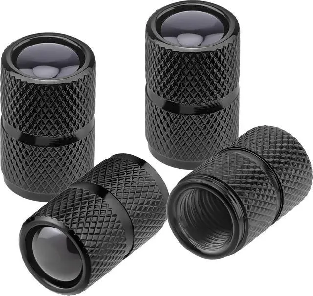 Main image of Universal Tire Valve Stem Caps, 4pcs Aluminum Tire Valve Cap, Solid-Black | Corrosion Resistant Stem Covers for Cars SUVs Trucks Motorcycles Bikes