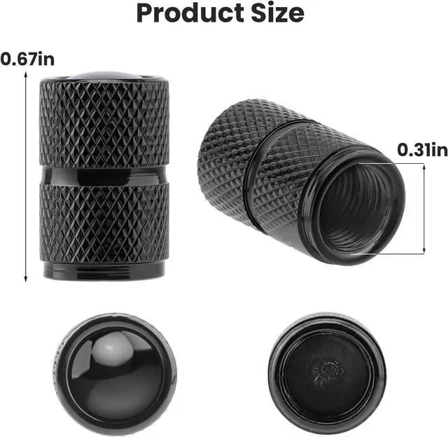 Alt view image 4 of 7 - Universal Tire Valve Stem Caps, 4pcs Aluminum Tire Valve Cap, Solid-Black | Corrosion Resistant Stem Covers for Cars SUVs Trucks Motorcycles Bikes