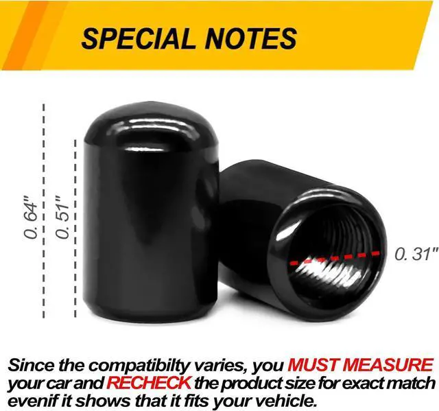 Alt view image 6 of 6 - Car Tire Valve Stem Caps, 4pcs Air Caps Stem Covers, Universal Tire Valve Caps for Cars, SUVs, Bike, Trucks and Motorcycles, Car Wheel & Tire Exterior Accessories Parts - Black