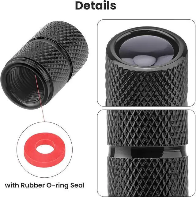 Alt view image 3 of 7 - Universal Tire Valve Stem Caps, 4pcs Aluminum Tire Valve Cap, Solid-Black | Corrosion Resistant Stem Covers for Cars SUVs Trucks Motorcycles Bikes