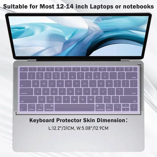 Alt view image 2 of 6 - EKIND 2 Sheets Universal Waterproof and Dustproof Keyboard Cover for 12-14 Inch Laptops, with Keypad Keyboard Cover Size (L:12.2" x W:5.08"), Ultra Thin Silicone Skin Protector (Purple)