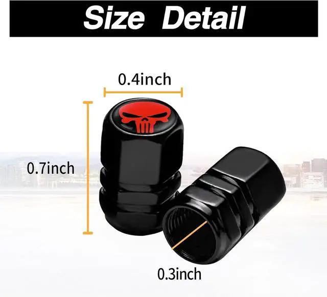Alt view image 2 of 7 - Ajxn Pack-4 Skull Tire Valve Stem Caps, Airtight Dust Proof Covers for Car Wheel, Universal Tire Air Valve Caps Fits Cars Trucks Motorcycles SUVs and Bikes, Car Wheels Protection Accessories (Red)