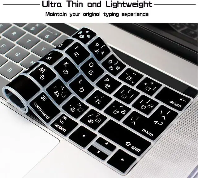 Alt view image 4 of 6 - HRH Japanese Language Silicone Keyboard Cover Skin for MacBook Pro 13 15 | with Touch Bar, A1989/A1706/A2159/A1990/A1707, 2019 2018 2016 2017 Release, with Touch ID, Both European/USA Layout, Black