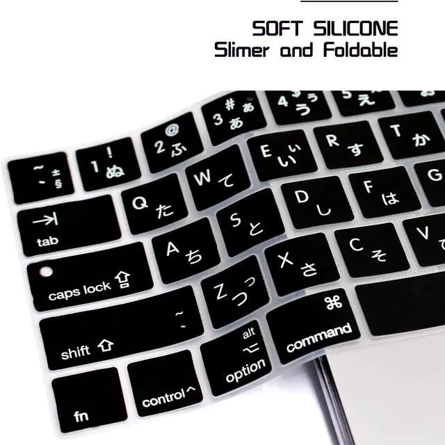 Alt view image 5 of 6 - HRH Japanese Language Silicone Keyboard Cover Skin for MacBook Pro 13 15 | with Touch Bar, A1989/A1706/A2159/A1990/A1707, 2019 2018 2016 2017 Release, with Touch ID, Both European/USA Layout, Black