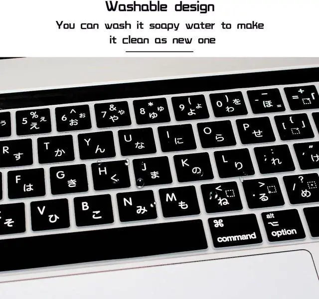 Alt view image 6 of 6 - HRH Japanese Language Silicone Keyboard Cover Skin for MacBook Pro 13 15 | with Touch Bar, A1989/A1706/A2159/A1990/A1707, 2019 2018 2016 2017 Release, with Touch ID, Both European/USA Layout, Black