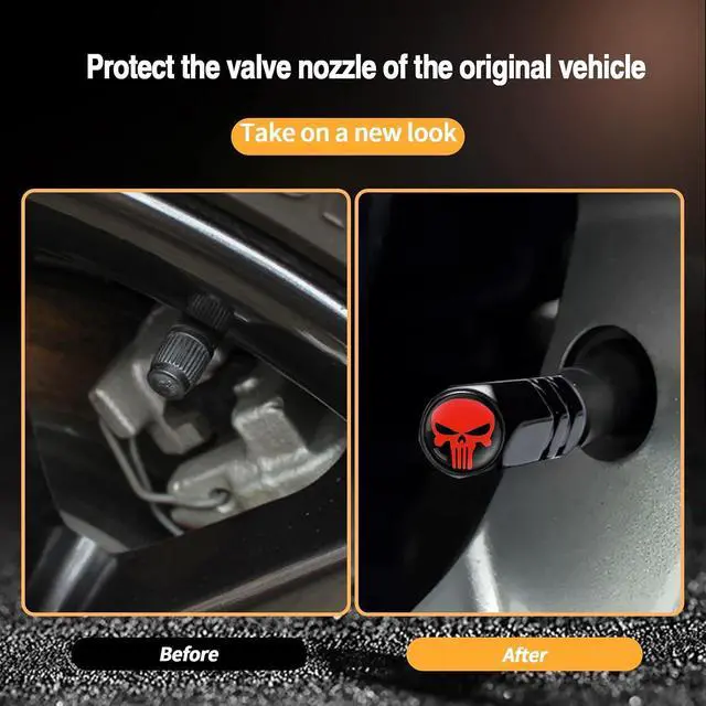 Alt view image 3 of 7 - Ajxn Pack-4 Skull Tire Valve Stem Caps, Airtight Dust Proof Covers for Car Wheel, Universal Tire Air Valve Caps Fits Cars Trucks Motorcycles SUVs and Bikes, Car Wheels Protection Accessories (Red)