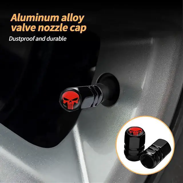 Alt view image 4 of 7 - Ajxn Pack-4 Skull Tire Valve Stem Caps, Airtight Dust Proof Covers for Car Wheel, Universal Tire Air Valve Caps Fits Cars Trucks Motorcycles SUVs and Bikes, Car Wheels Protection Accessories (Red)