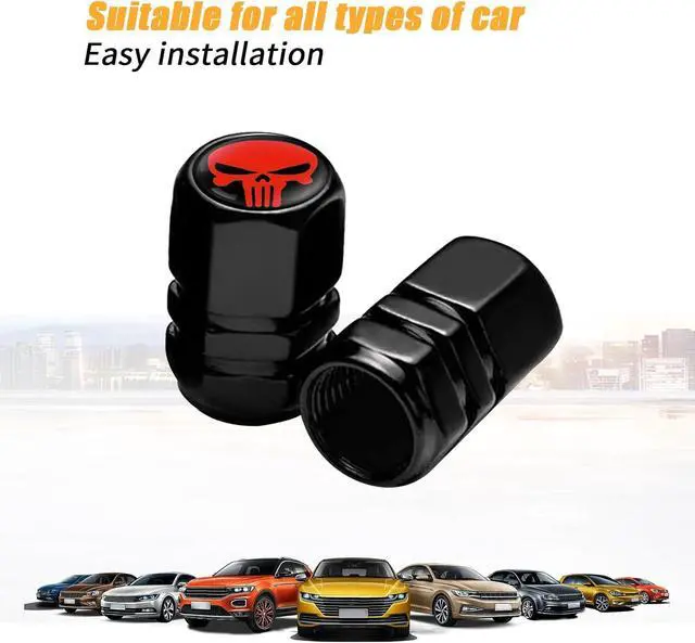 Alt view image 7 of 7 - Ajxn Pack-4 Skull Tire Valve Stem Caps, Airtight Dust Proof Covers for Car Wheel, Universal Tire Air Valve Caps Fits Cars Trucks Motorcycles SUVs and Bikes, Car Wheels Protection Accessories (Red)