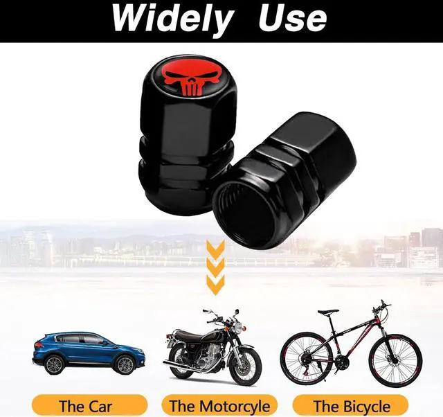 Alt view image 6 of 7 - Ajxn Pack-4 Skull Tire Valve Stem Caps, Airtight Dust Proof Covers for Car Wheel, Universal Tire Air Valve Caps Fits Cars Trucks Motorcycles SUVs and Bikes, Car Wheels Protection Accessories (Red)