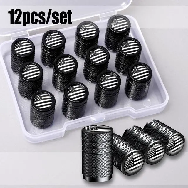 Alt view image 5 of 5 - American Flag Tire Valve Stem Caps, Aluminum USA Caps Black, Universal Dust Proof Covers for Cars Trucks Bikes Motorcycles Bicycles Corrosion Resistant Black and White National Flag 12PCS