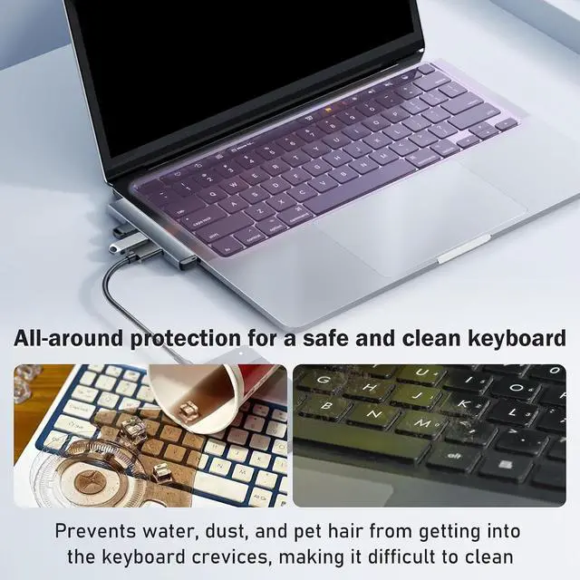 Alt view image 4 of 6 - EKIND 2 Sheets Universal Waterproof and Dustproof Keyboard Cover for 15-17 Inch Laptops, with Keypad Keyboard Cover Size (L:14.17" x W:5.08"), Ultra Thin Silicone Skin Protector (Purple)