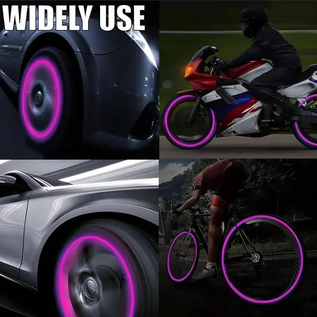 Alt view image 7 of 7 - 8PCS Fluorescent Tire Valve Stem Caps, Luminous Car Tire Air Cap, Corrosion Resistant Leak-Proof Wheel Valve Cover, Universal for Cars, Trucks, Bikes, Motorcycles, Bicycles(Pink)