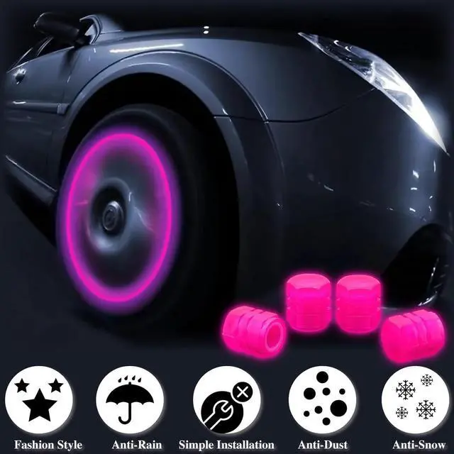 Alt view image 4 of 7 - 8PCS Fluorescent Tire Valve Stem Caps, Luminous Car Tire Air Cap, Corrosion Resistant Leak-Proof Wheel Valve Cover, Universal for Cars, Trucks, Bikes, Motorcycles, Bicycles(Pink)