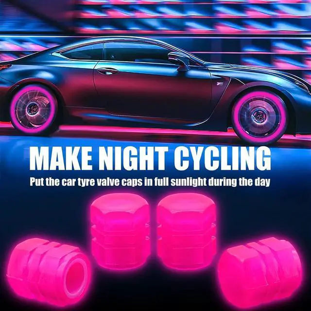 Alt view image 5 of 7 - 8PCS Fluorescent Tire Valve Stem Caps, Luminous Car Tire Air Cap, Corrosion Resistant Leak-Proof Wheel Valve Cover, Universal for Cars, Trucks, Bikes, Motorcycles, Bicycles(Pink)