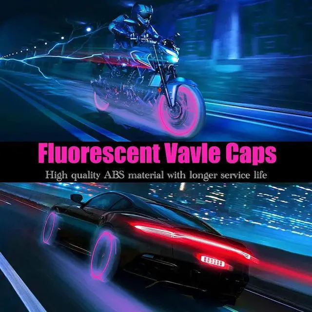 Alt view image 6 of 7 - 8PCS Fluorescent Tire Valve Stem Caps, Luminous Car Tire Air Cap, Corrosion Resistant Leak-Proof Wheel Valve Cover, Universal for Cars, Trucks, Bikes, Motorcycles, Bicycles(Pink)