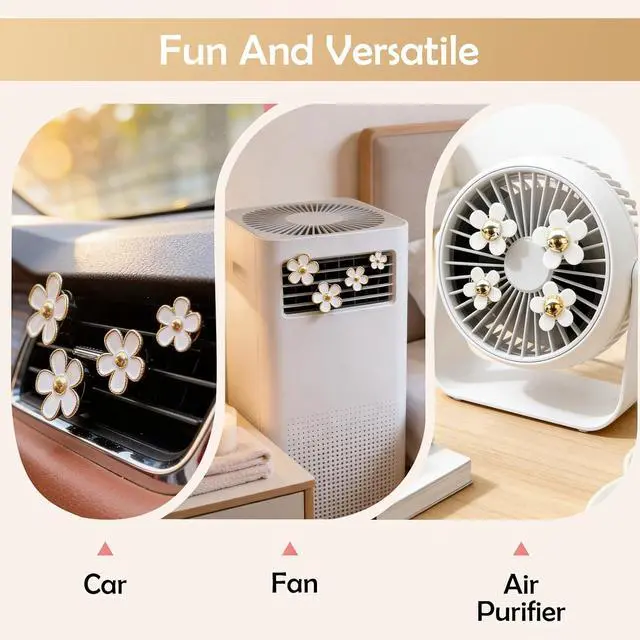 Alt view image 2 of 6 - 4Pcs Cute Daisy Flowers Car Air Freshener Vent Clips, 4 Sizes Sparkle White Flower Car Diffuser Clips, Refillable Girly Car Accessories for Women