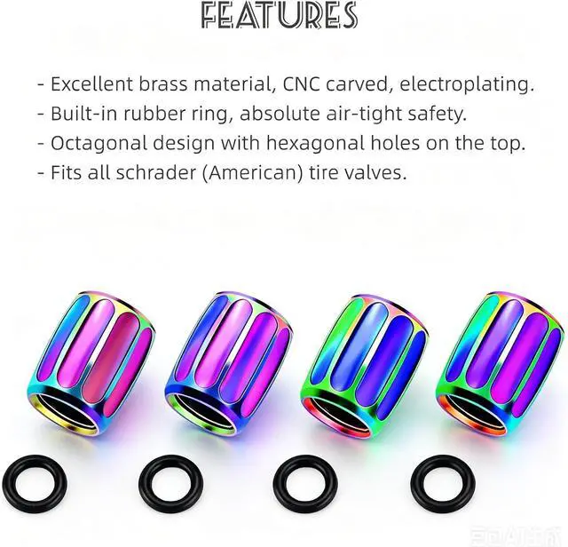 Alt view image 2 of 7 - 4PCS Brass Tire Stem Valve Caps Universal Wheel Valve Stem Covers for Cars Trucks Motorcycles SUVs and Bikes Dustproof Tire Cap Hexagon Shape (Colorful)