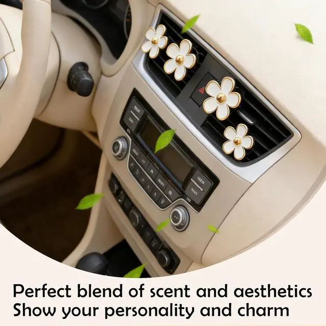 Alt view image 6 of 6 - 4Pcs Cute Daisy Flowers Car Air Freshener Vent Clips, 4 Sizes Sparkle White Flower Car Diffuser Clips, Refillable Girly Car Accessories for Women