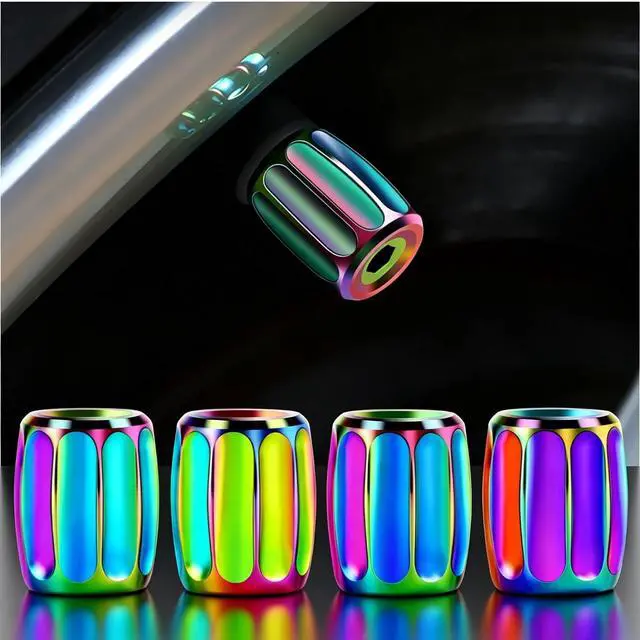 Alt view image 6 of 7 - 4PCS Brass Tire Stem Valve Caps Universal Wheel Valve Stem Covers for Cars Trucks Motorcycles SUVs and Bikes Dustproof Tire Cap Hexagon Shape (Colorful)
