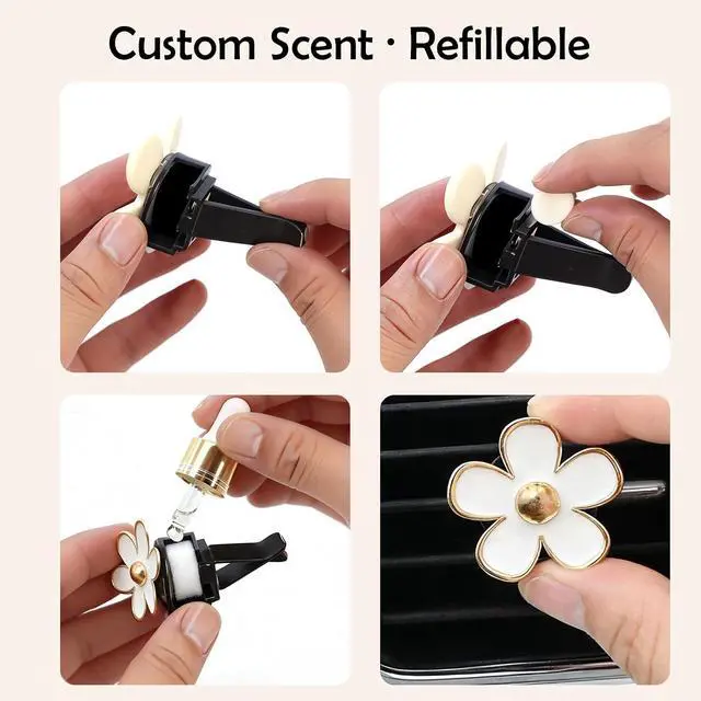 Alt view image 4 of 6 - 4Pcs Cute Daisy Flowers Car Air Freshener Vent Clips, 4 Sizes Sparkle White Flower Car Diffuser Clips, Refillable Girly Car Accessories for Women