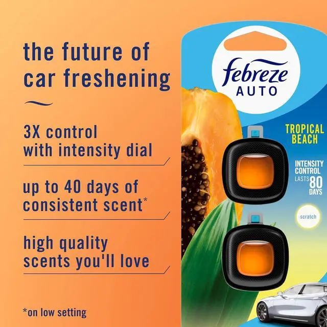 Alt view image 2 of 7 - Febreze AUTO Air Freshener, Odor-Fighting Automotive Vent Clip, Scented Car Accessories, Long Lasting for Strong Odors, Tropical Beach Scent, 2 Count