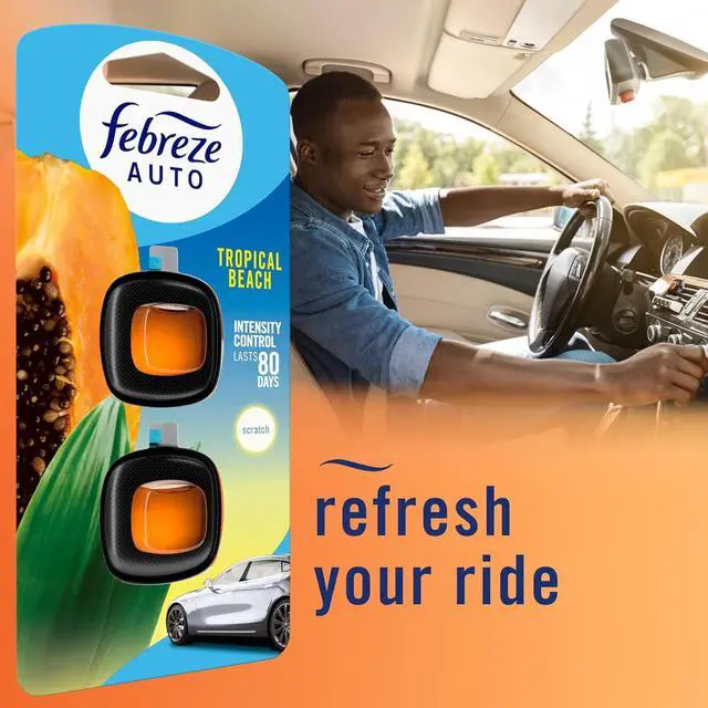 Alt view image 7 of 7 - Febreze AUTO Air Freshener, Odor-Fighting Automotive Vent Clip, Scented Car Accessories, Long Lasting for Strong Odors, Tropical Beach Scent, 2 Count