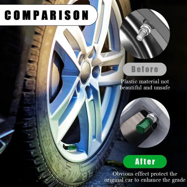 Alt view image 5 of 6 - Wevdn 8 PCS Car Tire Valve Caps, Anti-Corrosion Aluminum Alloy Valve Stem Dust Caps with Rubber Seal, Leak-Proof Tire Valve Cover for SUV Truck Motorcycle Bike, Car Accessories (Green)