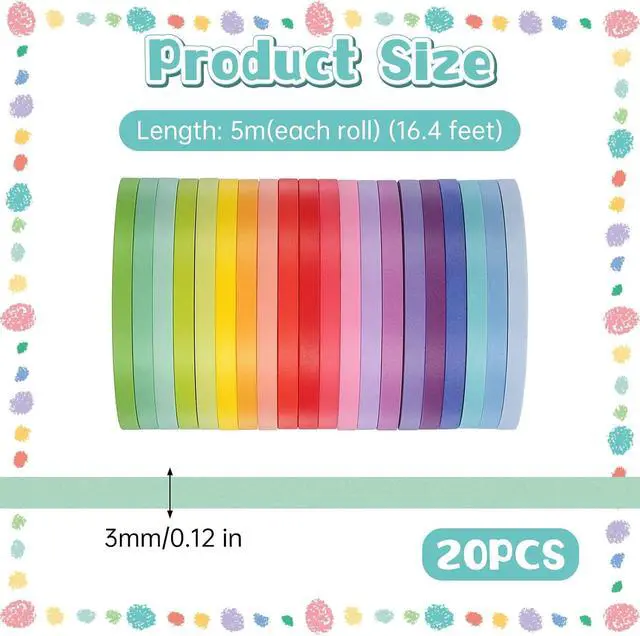 Alt view image 2 of 7 - 20 Rolls Rainbow Washi Tape Slim, 16.4ft Colorful Rainbow Pastel Washi Tape Set Skinny Thin Decorative Colored Washis Craft Tapes, Rainbows Colors Thin Decorative Tapes for Journal DIY Planner Craft