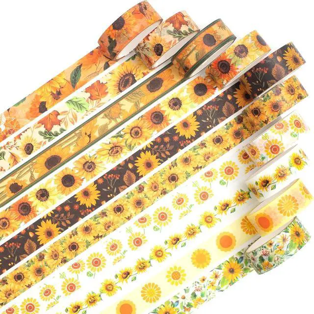 Alt view image 2 of 7 - Sunflower Washi Tape Set 10 Rolls Floral Print Decorative Sun Flowers Masking Tapes for Arts, DIY Crafts, Journals, Planners, Scrapbook, Wrapping