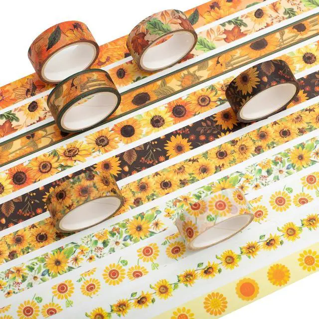 Alt view image 3 of 7 - Sunflower Washi Tape Set 10 Rolls Floral Print Decorative Sun Flowers Masking Tapes for Arts, DIY Crafts, Journals, Planners, Scrapbook, Wrapping