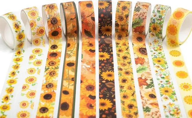 Alt view image 4 of 7 - Sunflower Washi Tape Set 10 Rolls Floral Print Decorative Sun Flowers Masking Tapes for Arts, DIY Crafts, Journals, Planners, Scrapbook, Wrapping