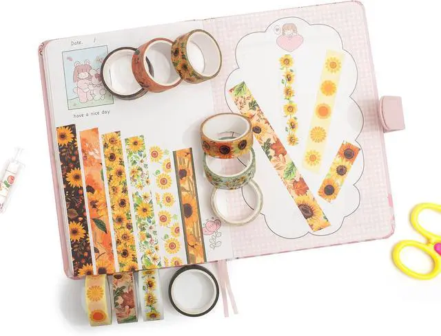 Alt view image 7 of 7 - Sunflower Washi Tape Set 10 Rolls Floral Print Decorative Sun Flowers Masking Tapes for Arts, DIY Crafts, Journals, Planners, Scrapbook, Wrapping