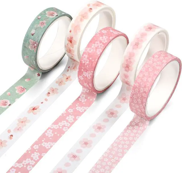 Main image of 5 Rolls Sakura Washi Tape Set Floral Decorative Tapes Cute Flowers Patterns Tape Japanese Arts Adhesive Tapes Modern Arts Masking Tapess for Art DIY Crafts Journals Scrapbooking Wrapping