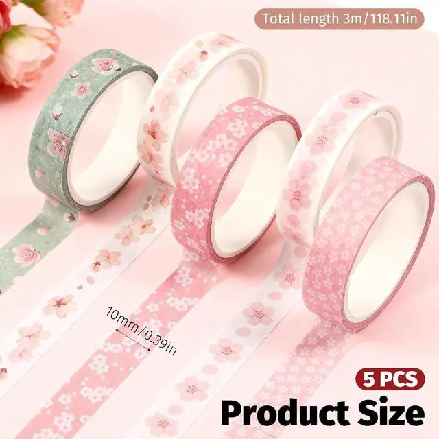 Alt view image 2 of 7 - 5 Rolls Sakura Washi Tape Set Floral Decorative Tapes Cute Flowers Patterns Tape Japanese Arts Adhesive Tapes Modern Arts Masking Tapess for Art DIY Crafts Journals Scrapbooking Wrapping