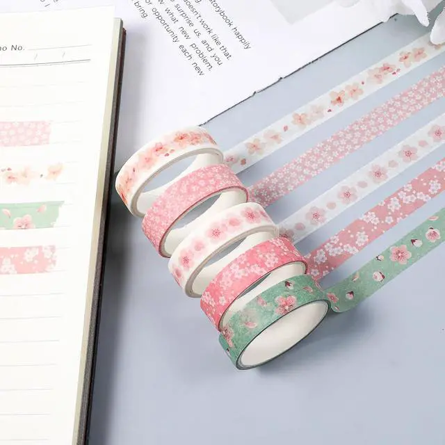 Alt view image 3 of 7 - 5 Rolls Sakura Washi Tape Set Floral Decorative Tapes Cute Flowers Patterns Tape Japanese Arts Adhesive Tapes Modern Arts Masking Tapess for Art DIY Crafts Journals Scrapbooking Wrapping