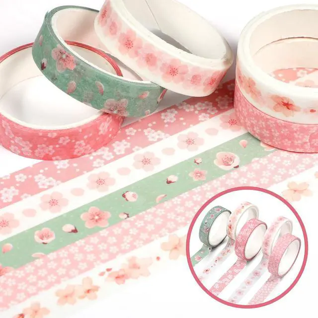 Alt view image 4 of 7 - 5 Rolls Sakura Washi Tape Set Floral Decorative Tapes Cute Flowers Patterns Tape Japanese Arts Adhesive Tapes Modern Arts Masking Tapess for Art DIY Crafts Journals Scrapbooking Wrapping