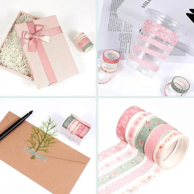 Alt view image 6 of 7 - 5 Rolls Sakura Washi Tape Set Floral Decorative Tapes Cute Flowers Patterns Tape Japanese Arts Adhesive Tapes Modern Arts Masking Tapess for Art DIY Crafts Journals Scrapbooking Wrapping