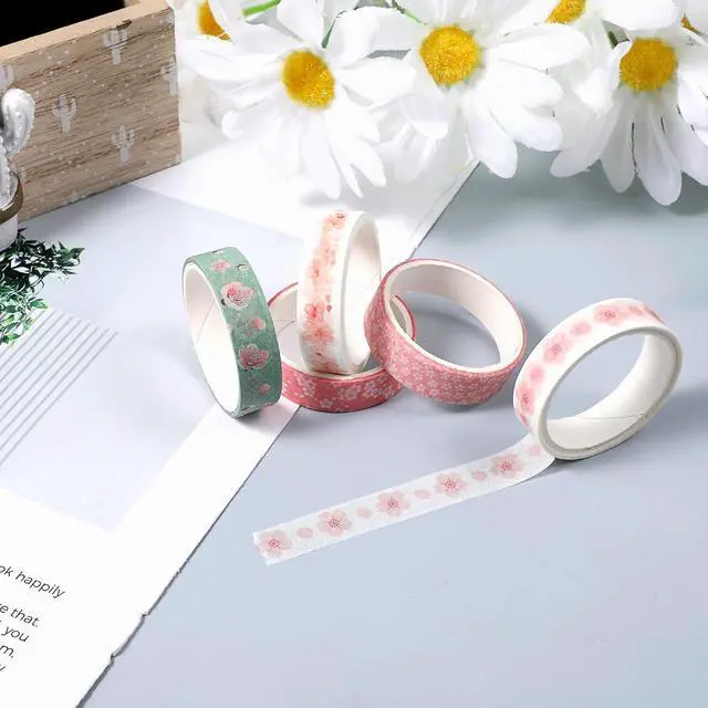 Alt view image 5 of 7 - 5 Rolls Sakura Washi Tape Set Floral Decorative Tapes Cute Flowers Patterns Tape Japanese Arts Adhesive Tapes Modern Arts Masking Tapess for Art DIY Crafts Journals Scrapbooking Wrapping