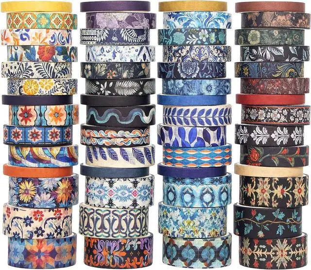 Main image of NANYNNU Floral Washi Tape Set, 56 Rolls 4 Size Flower Colored Decorative Blooms Masking Tapes for Scrapbooking, DIY Crafts, Bullet Journal Supplies, Planner, Junk Journal (Symmetry Aesthetics)