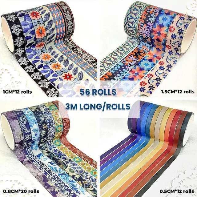 Alt view image 2 of 6 - NANYNNU Floral Washi Tape Set, 56 Rolls 4 Size Flower Colored Decorative Blooms Masking Tapes for Scrapbooking, DIY Crafts, Bullet Journal Supplies, Planner, Junk Journal (Symmetry Aesthetics)