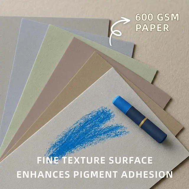 Alt view image 5 of 7 - Somime 5x7 600gsm Sanded Pastel Paper Pad, 6 Sheets of 6 Light Colors | Heavyweight Artist Drawing Paper Pad for Pencils and Soft Oil Charcoal Pastels