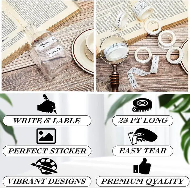 Alt view image 3 of 7 - Chuangdi 9 Rolls Calendar Washi Tape Set,White | Vintage Day Week Month Date Number Calendar Washi for Journaling, Planner Decoration, Journal Labels, Arts Crafts