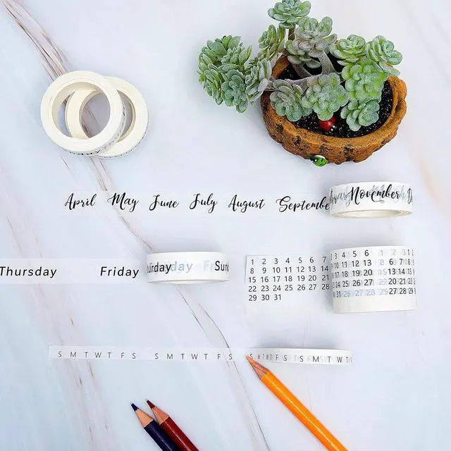 Alt view image 6 of 7 - Chuangdi 9 Rolls Calendar Washi Tape Set,White | Vintage Day Week Month Date Number Calendar Washi for Journaling, Planner Decoration, Journal Labels, Arts Crafts