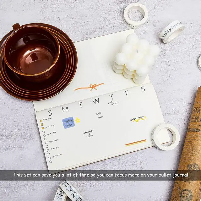 Alt view image 5 of 7 - Chuangdi 9 Rolls Calendar Washi Tape Set,White | Vintage Day Week Month Date Number Calendar Washi for Journaling, Planner Decoration, Journal Labels, Arts Crafts