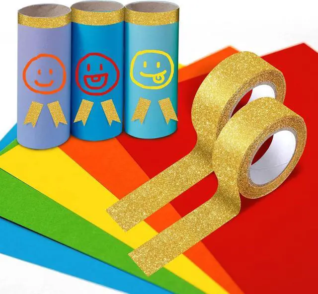 Alt view image 4 of 5 - 3 Rolls Gold Glitter Tape,Gold Glitter Washi Tape 15mm by 5m,Total 15m/17.5 Yards,for Scrapbook,Crafting