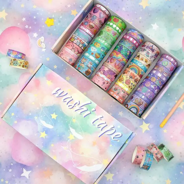 Alt view image 4 of 7 - WAPETASHI 50 Rolls Washi Tape Set, Silver Cute Washi Tape for Scrapbooking, Bullet Journal, Planner, Gift, Rainbow Masking Decorative Tape for Kids