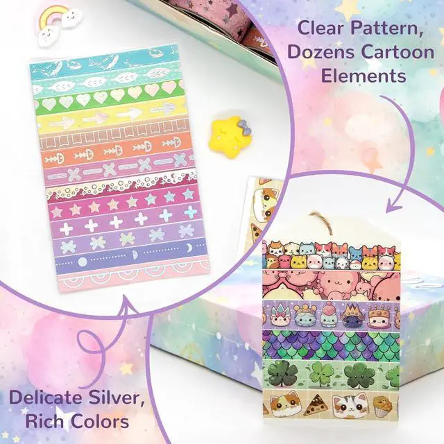 Alt view image 5 of 7 - WAPETASHI 50 Rolls Washi Tape Set, Silver Cute Washi Tape for Scrapbooking, Bullet Journal, Planner, Gift, Rainbow Masking Decorative Tape for Kids