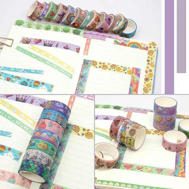 Alt view image 6 of 7 - WAPETASHI 50 Rolls Washi Tape Set, Silver Cute Washi Tape for Scrapbooking, Bullet Journal, Planner, Gift, Rainbow Masking Decorative Tape for Kids